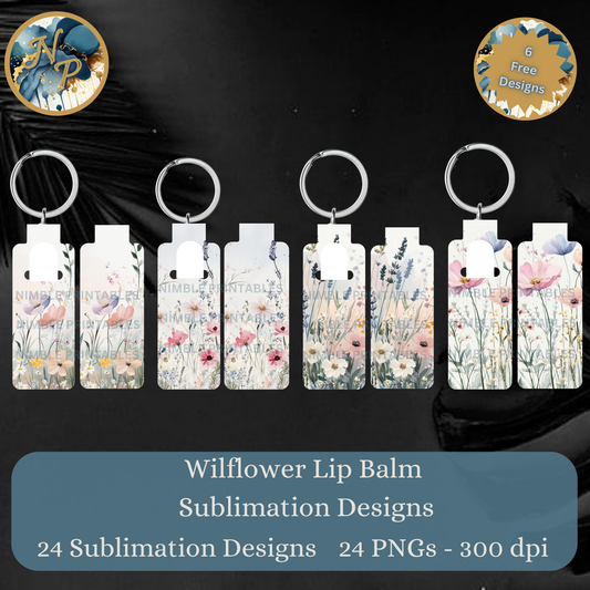 Wildflower Lip Balm Holder Keychain Tags, Floral Chapstick Holders, Sublimation Design Downloads, Digital PNG Files, DIY Craft Supplies