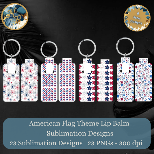 American Flag theme lip balm sublimation designs, 23 PNGs.
