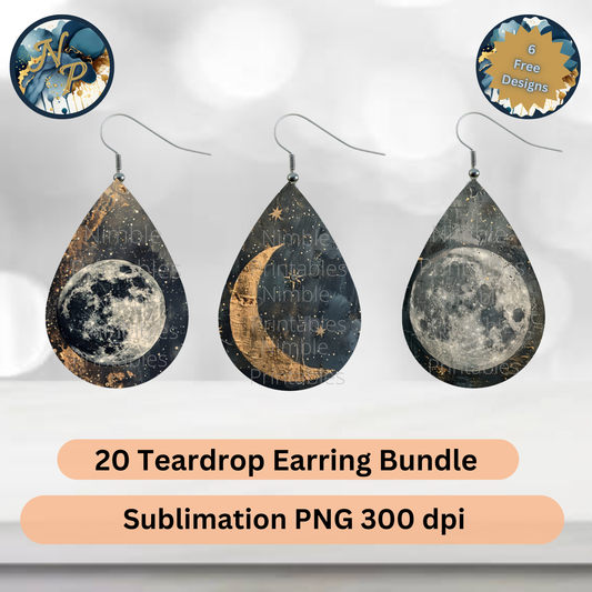 Moon Phase Teardrop Earrings, Celestial Jewelry, Lunar Cycle, Boho Chic Accessories, Mystical Night Sky, Gift for Her, Unique Handmade