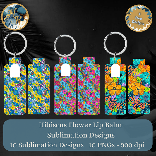 Hibiscus flower lip balm sublimation designs with 10 PNGs.